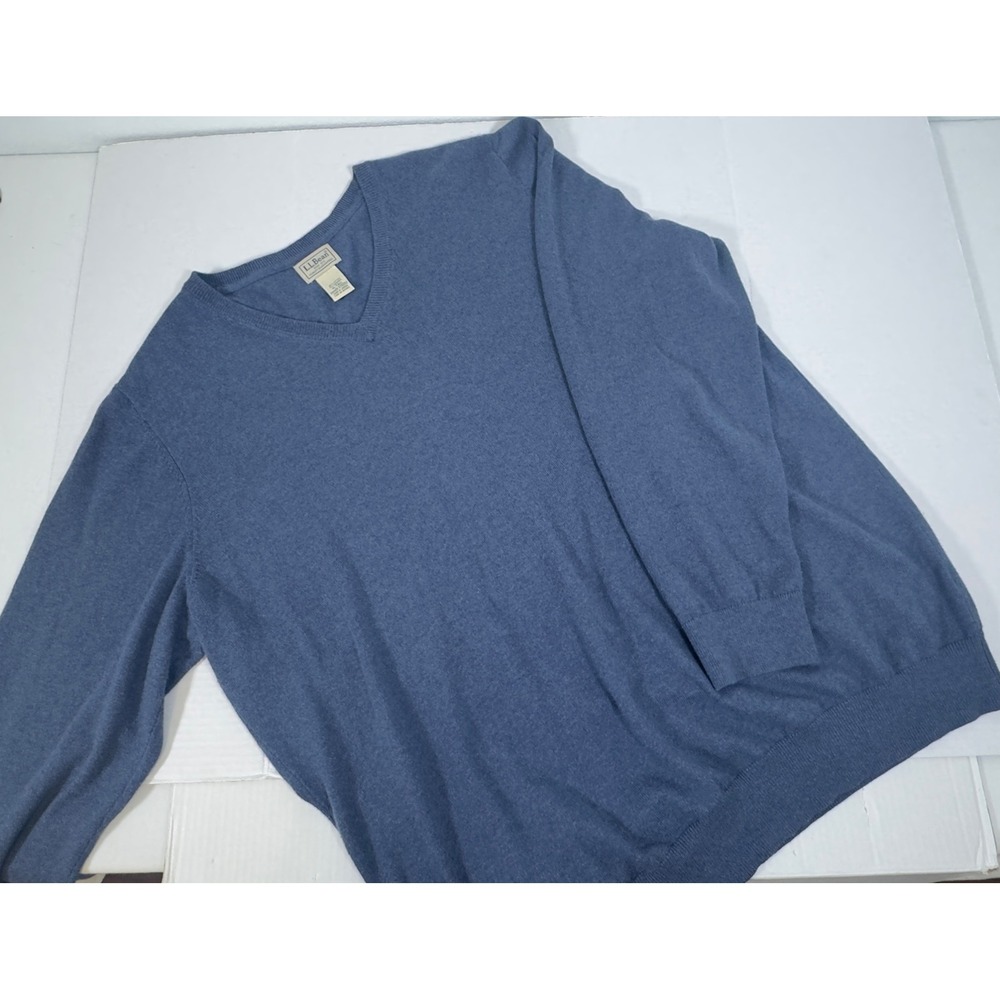 LL Bean Cashmere Blend V-Neck Sweater XL Tall Heathered Blue Preppy Grandpa Core